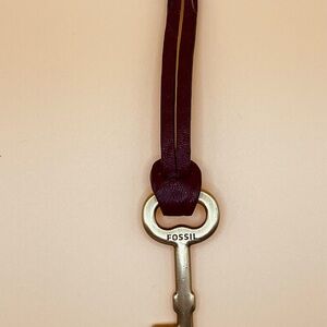 Fossil Gold Key Pendant with Brown Leather